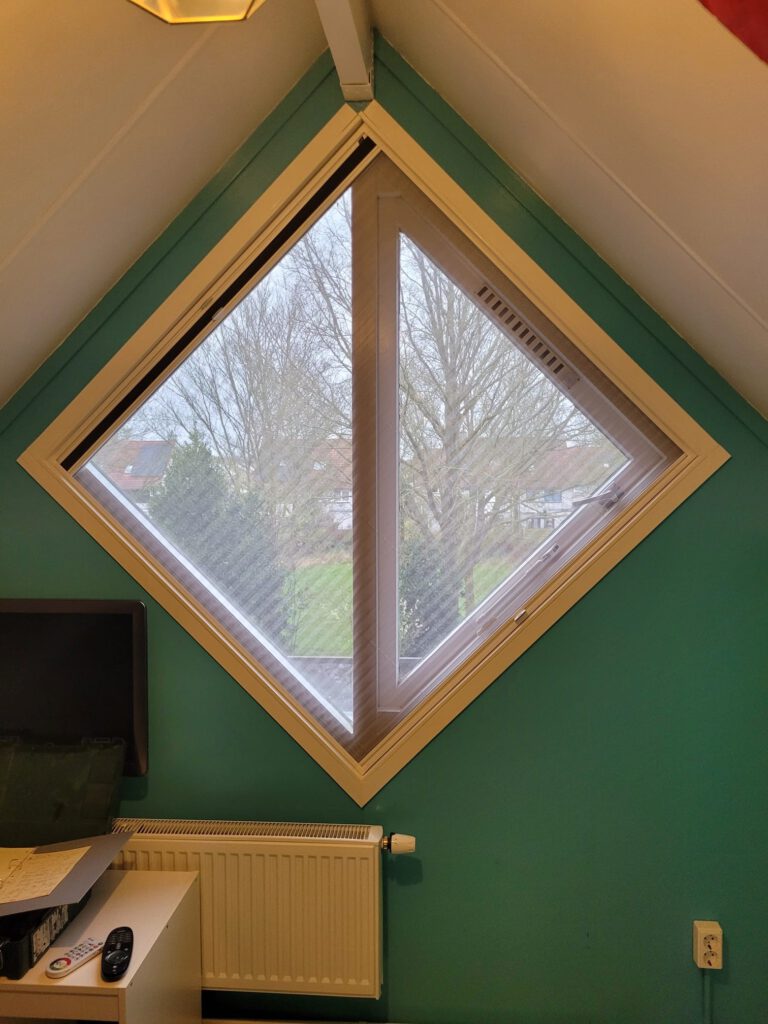 Ruitvormig raam voorzien van Luxaflex® Duette® met Hor